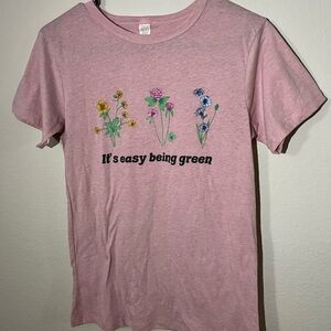 “It’s easy being green” Pink Graphic Tee with Flowers